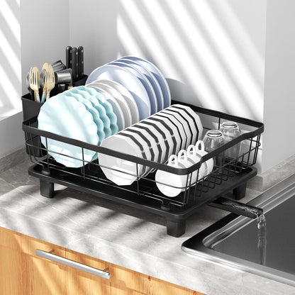 Small Dish Drying Rack by [Brand Name] - Space-Saving Kitchen Organizer with Cutlery Holder | 11''W x 15''L, Black