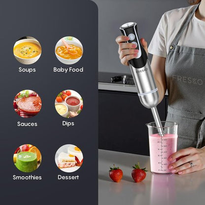 FRESKO Immersion Handheld Blender - 500W Power, 12-Speed Turbo Mode, 700ml Beaker, Stainless Steel Blades