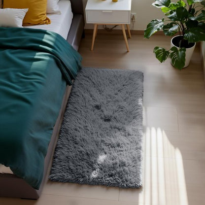 Fluffy Rug Shaggy Area Rug, Grey 2x4 Area Rugs for Bedroom, Small Bedside Rug, Soft Fluffy Shaggy Entryway Throw Rugs for Living Room Bedroom Kids Room Home Decor