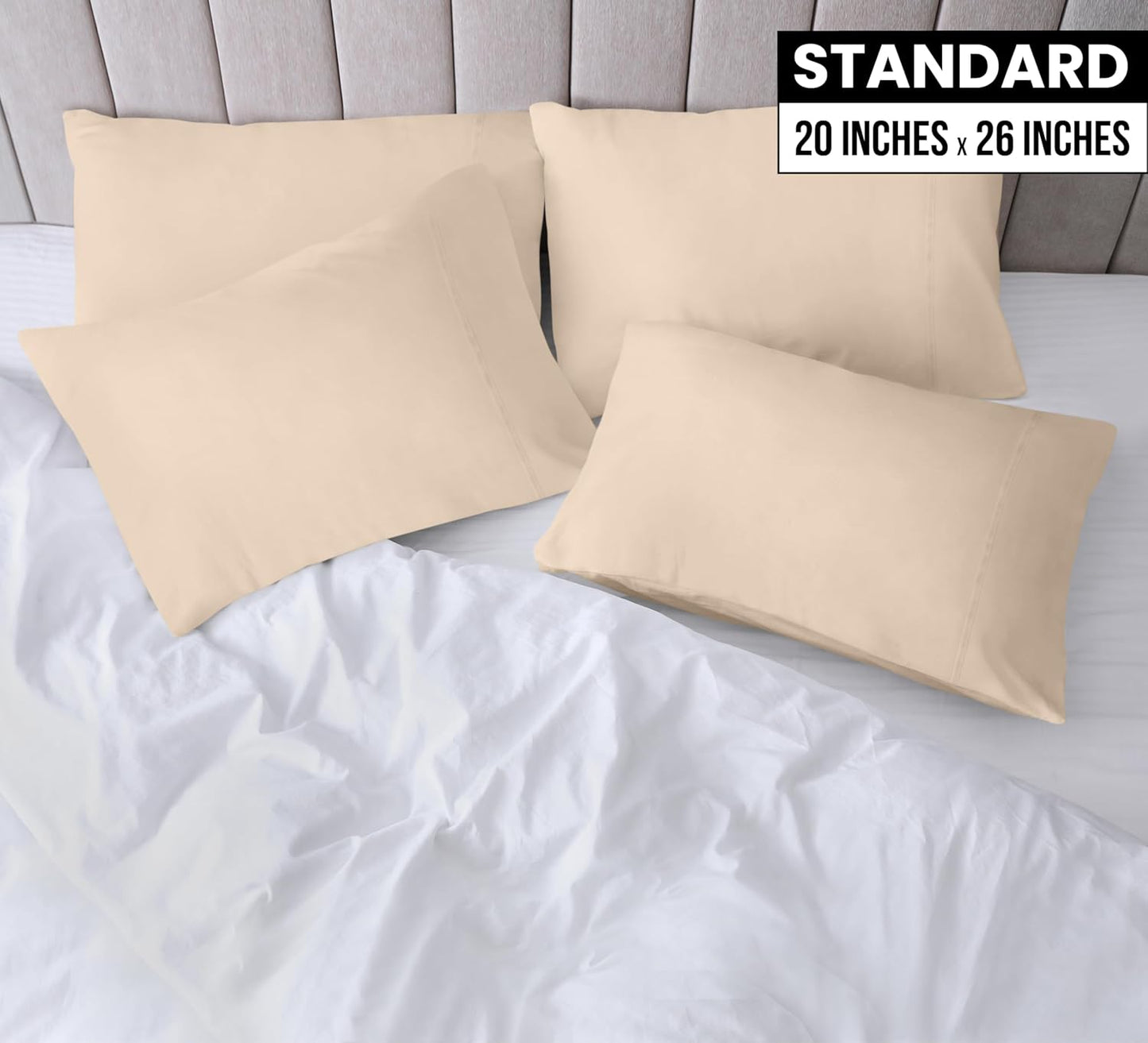 Utopia Bedding Standard Pillow Cases - Soft Brushed Microfiber - 4 Pack - 20 X 26 Inches | Fade Resistant, Beige
