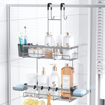 Aitatty Hanging Shower Caddy - Rustproof Over-Door Organizer for Easy Bathroom Storage | Silver Finish