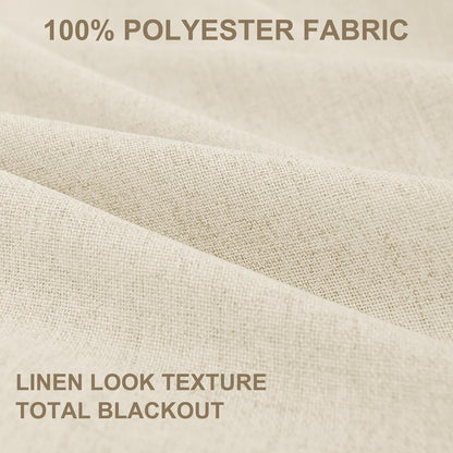 Skiennix 100% Blackout Linen Curtains - Thermal Insulated Drapes for Bedroom | 84" Long, Light Cream, 2 Panels Set