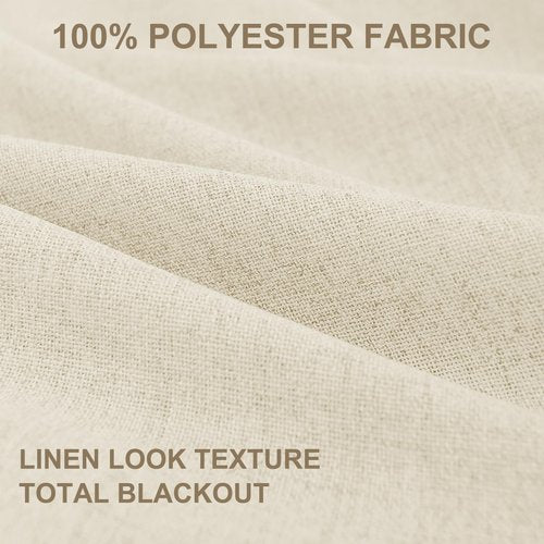 100% Blackout Shield Polyester Blackout Curtains for Bedroom 108 Inches Long, Back Tab/Rod Pocket Living Room Drapes, Thermal Insulated Blackout Curtains 2 Panels Set, 50" W x 108" L, Light Cream