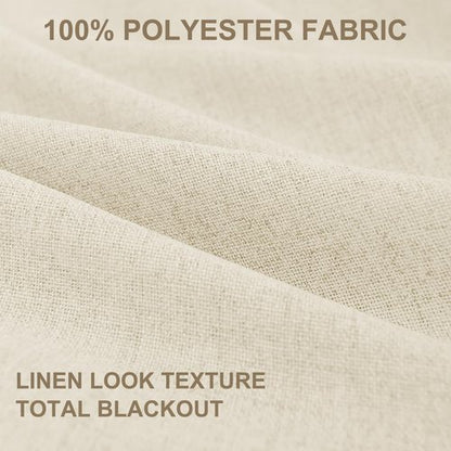 100% Blackout Shield Linen Blackout Curtains for Bedroom 90 Inches Long, Back Tab/Rod Pocket Living Room Drapes, Thermal Insulated Blackout Curtains 2 Panels Set, 50" W x 90" L, Light Cream