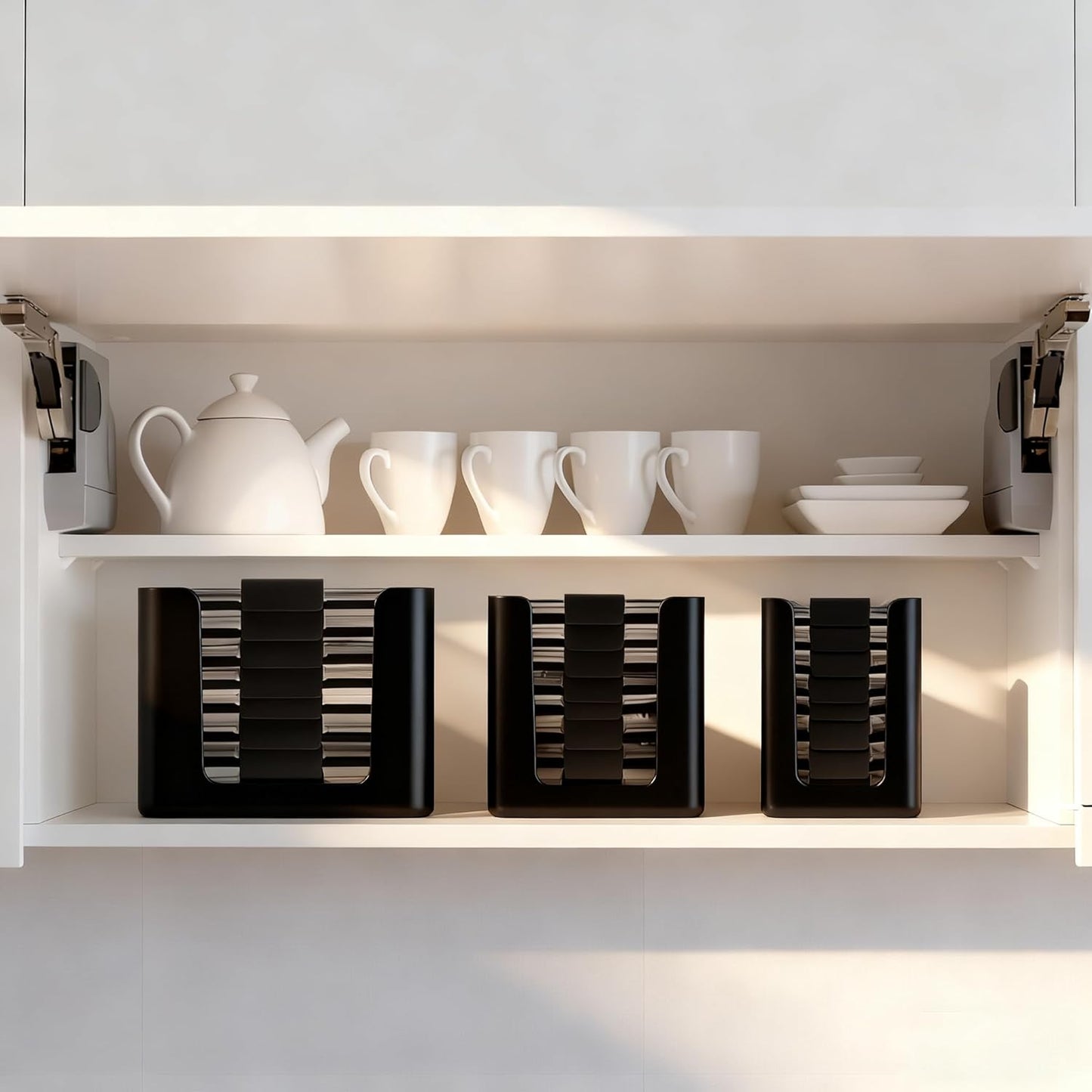 Rubbermaid Brilliance Lid Organizer - 3-Piece Kitchen Storage for 24 Nap-On Lids | Fits 4.7, 3.2, 1.3 & 0.5 Cup Containers (Black)