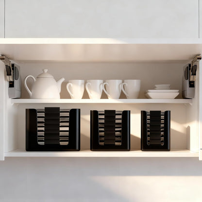 Rubbermaid Brilliance Lid Organizer - 3-Piece Kitchen Storage for 24 Nap-On Lids | Fits 4.7, 3.2, 1.3 & 0.5 Cup Containers (Black)