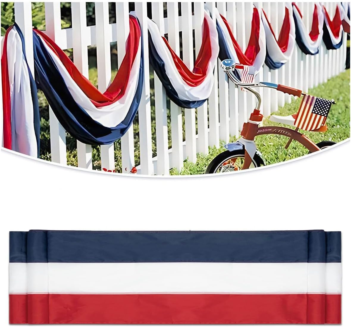 Skiennix 20Ft Patriotic US Flag Bunting - Red, White & Blue Stripe Banner for 4th of July & Memorial Day Celebrations