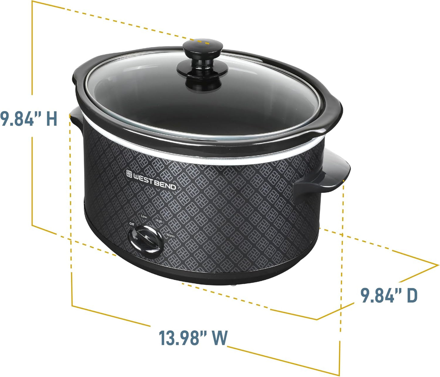 West Bend 4-Quart Slow Cooker - Manual Crockpot with Dishwasher Safe Ceramic Insert & Glass Lid | Black