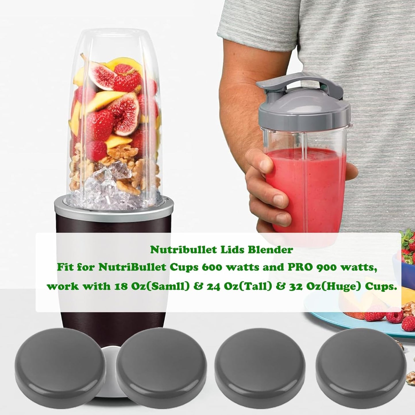 Nutribullet Replacement Lids - 4PCS BPA-Free Resealable Blender Cup Lids for 600W & 900W