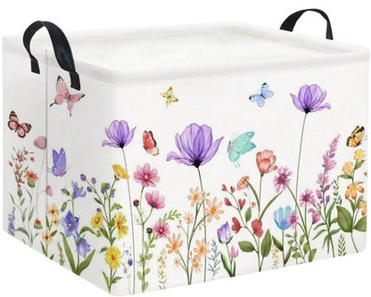 HIYAGON Rectangular Baby Girl Basket Kids Baby Storage Basket Toy Storage Bin Organizer Box Room Decor(Purple Flower)