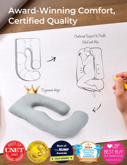 Momcozy Pregnancy Pillows with Cooling Cover, U-Shaped Full Body Maternity Pillow for Side Sleepers 57 Inch - Support for Back, Hip, Belly, Legs for Pregnant Women
