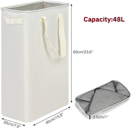 Efluky Slim Laundry Basket - Collapsible Narrow Hamper with Handles | 12.7 Gallon Beige for Bedroom & Dorm