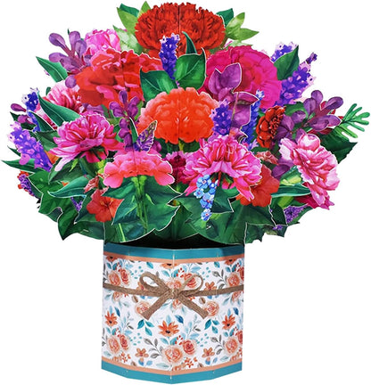 ROBBEAR 3D Carnation Bouquet Pop-Up Card - Perfect Greeting Card for Birthdays, Mother's Day & Anniversaries