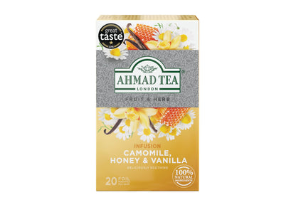 Ahmad Tea Herbal Tea, Camomile, Honey, & Vanilla Teabags, 20 ct (Pack of 6) - Decaffeinated & Sugar-Free