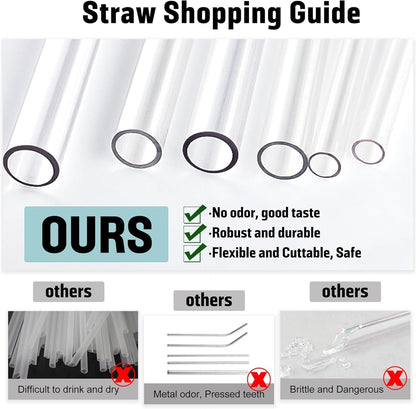 PROOCI 12" Replacement Straws - 6-Pack Food Grade Tritan Plastic for Stanley & Yeti 30oz-40oz Cups | Includes 2 Cleaning Brushes