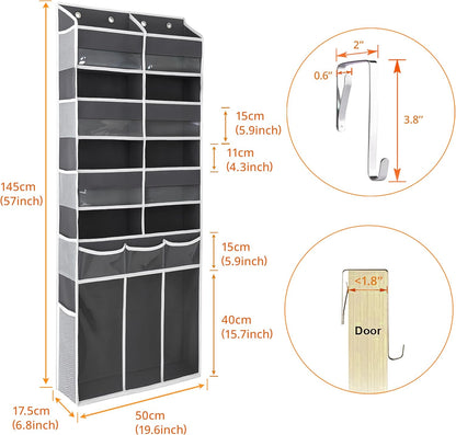 Over The Door Organizer by Extra Large | Heavy-Duty 8 Compartment Storage with Clear Pockets - 57 Inch Height
