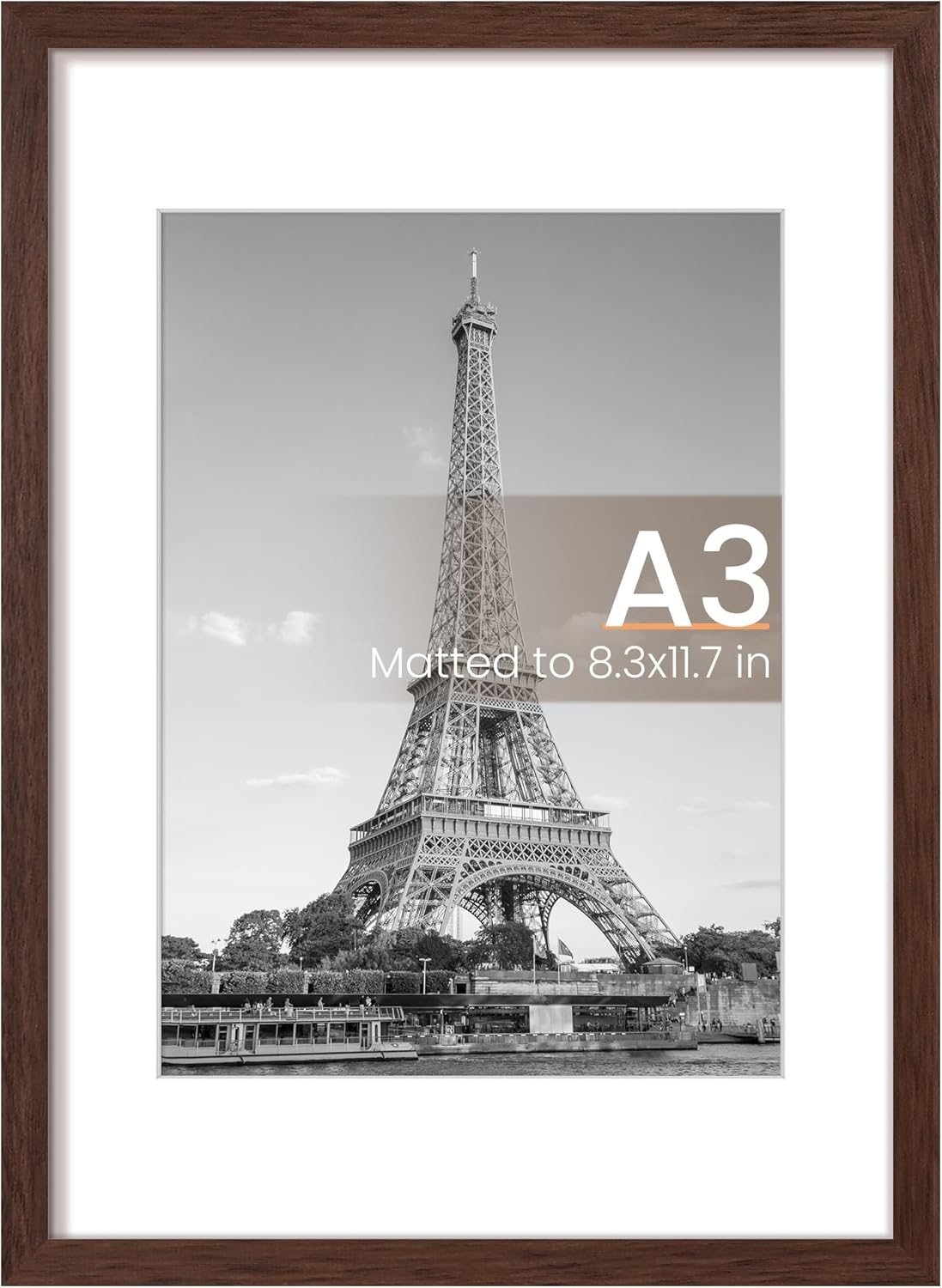 Upsimples A3 Picture Frame - Display 8.3x11.7" or 11.7x16.5" Pictures | Brown Wall Hanging Frame, 1 Pack