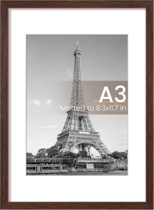 Upsimples A3 Picture Frame - Display 8.3x11.7" or 11.7x16.5" Pictures | Brown Wall Hanging Frame, 1 Pack