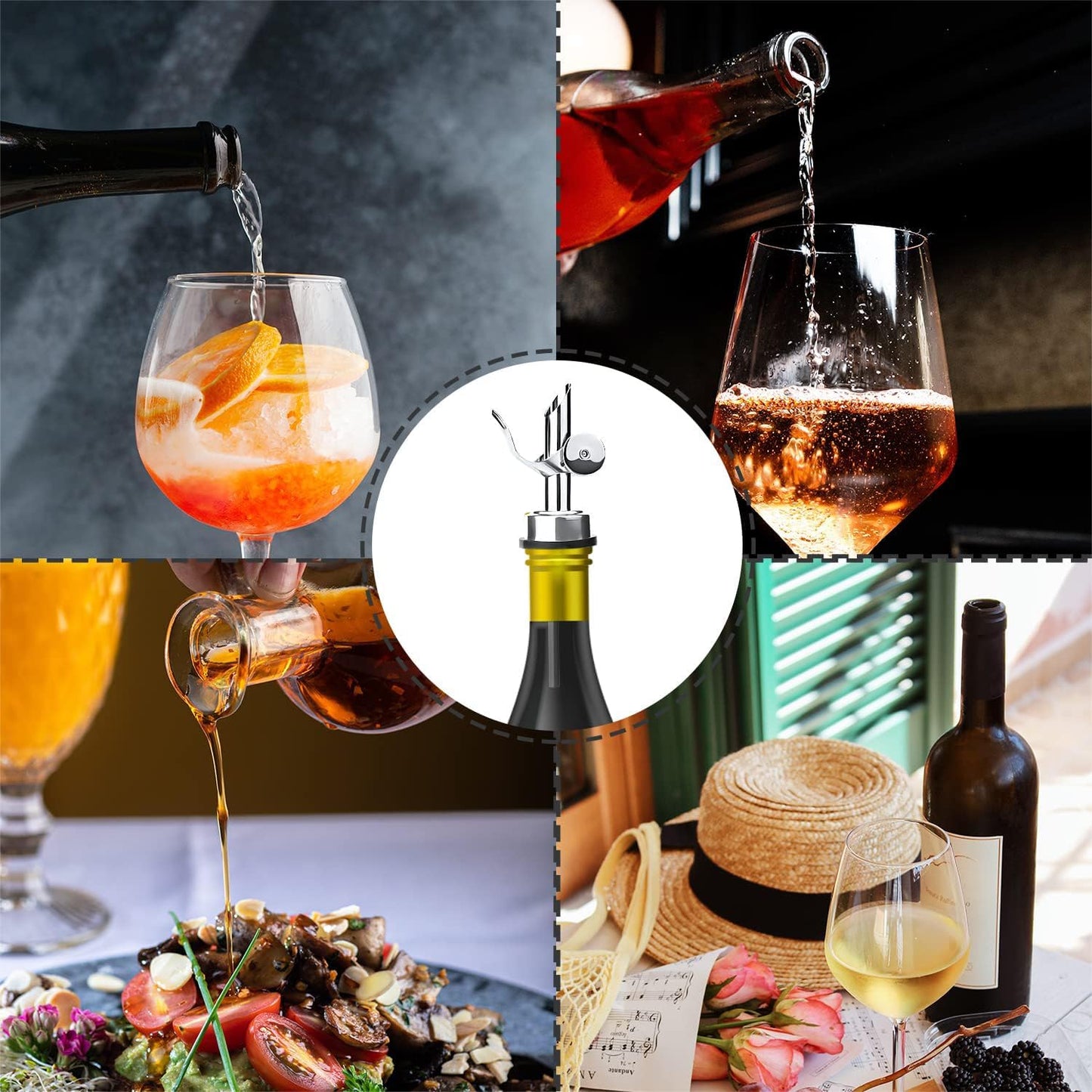 Weighted Stainless Steel Liquor Bottle Pourers: Auto Flip Spouts for Precise Pouring, Leak-Proof and Dishwasher-Safe (4pcs - Black)