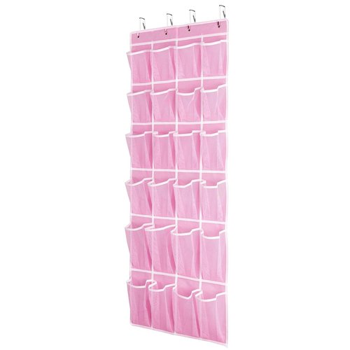 SAVERHO Hanging Shoe Organizer, Over The Door Shoe Organizer with 24 Breathable Mesh Pockets for Men Women Kids Hanging Shoe Storage Rack Organizer Size:58x21 Inch（Pink）