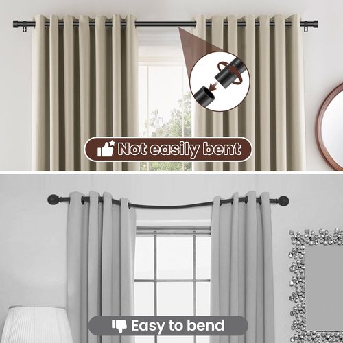 Black Curtain Rods for Windows 28 to 48 Inch,5/8 Inch Diameter Heavy Duty Metal Stainless Steel Drapery Rods with Brackets,Modern Curtain Rod with Simple End Caps