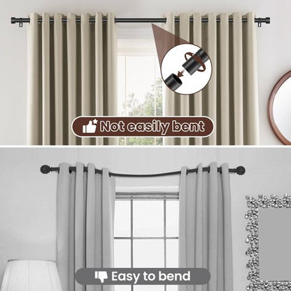 Black Curtain Rods for Windows 28 to 48 Inch,5/8 Inch Diameter Heavy Duty Metal Stainless Steel Drapery Rods with Brackets,Modern Curtain Rod with Simple End Caps