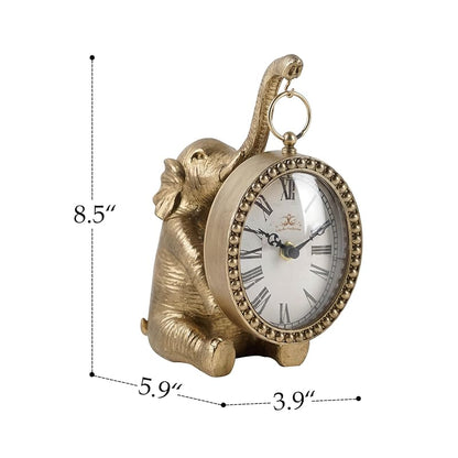 Gold Elephant Table Clock - Silent Battery-Operated Mantel Desk Clock