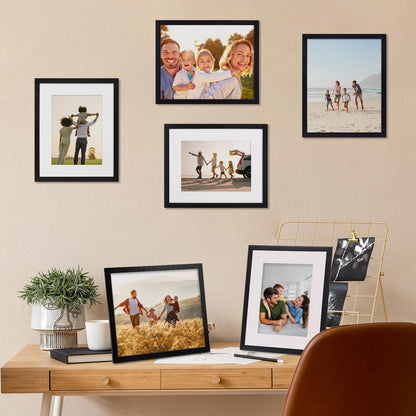 Fixwal 8x10 Picture Frame Set of 6 with Shatter Resistant Plastic Glass, Thin Border and Light Weight Photo Frames for Wall or Tabletop Display, Black