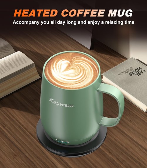 Kepwam Self Heating Coffee Mug, 16oz Smart Heated Coffee Mug, 150 Min Battery Life - Hot up to 149℉ Temperature Control Coffee Mug Warmer, Gifts for Women and Men