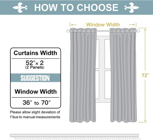 ChrisDowa Blackout Curtains - Thermal Insulated Room Darkening Panels Set (Light Grey, 52W x 72L)