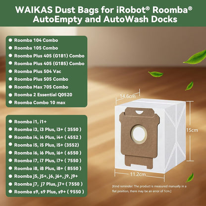 WAIKAS Roomba Vacuum Bags - 6 Pack Replacement for iRobot 104, 105, 405, 505, 705, i7+, i3+, i4+, i6+, i8+, j7+, j9+, s9+ | Compatible with All Clean Base