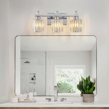 FDPBY Bathroom Vanity Lights 3-Light Chrome Modern Crystal Vanity Light Fixtures Over Mirror Crystal Bathroom Vanity Lighting Fixtures