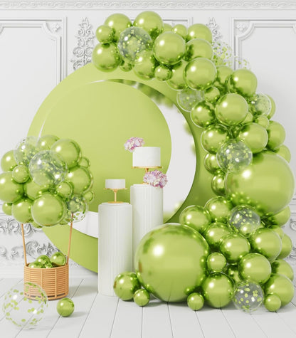 AULE 100Pcs Metallic Lime Green Balloons - Shiny Chrome Latex for Parties | 18/12/10/5 Inch