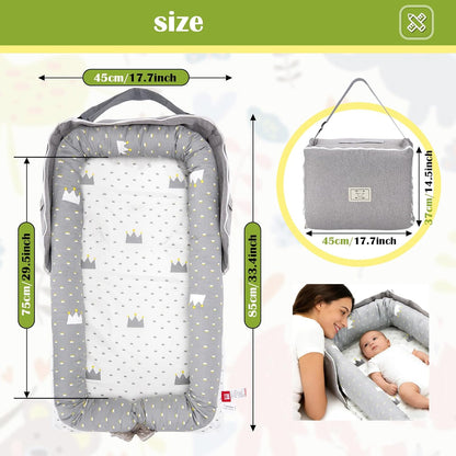 **Baby Lounger | 100% Cotton Breathable Infant Support Cushion - Adjustable Size, Portable for Home & Travel (Crown Grey)**