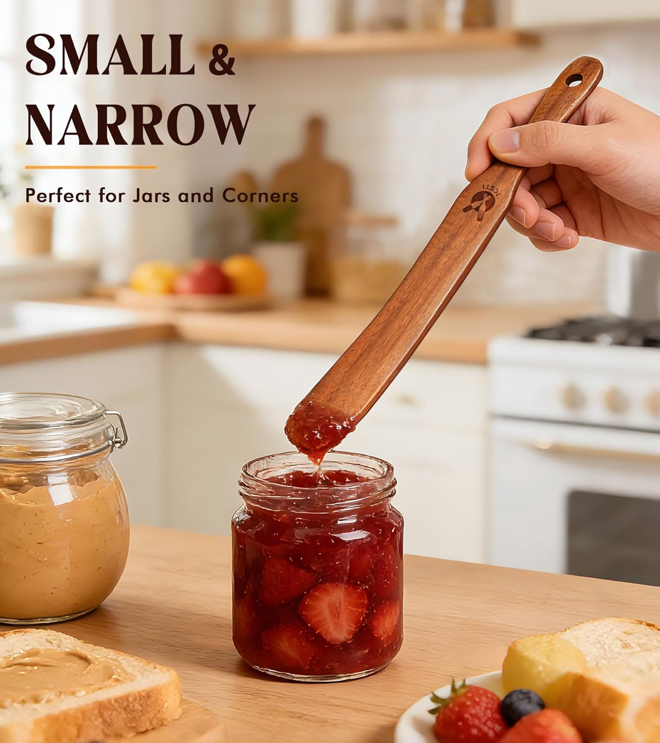 Skiennix Skinny Spurtle - Natural Teak Dough Whisk for Sourdough Starter & Mixing | Kitchen Utensil