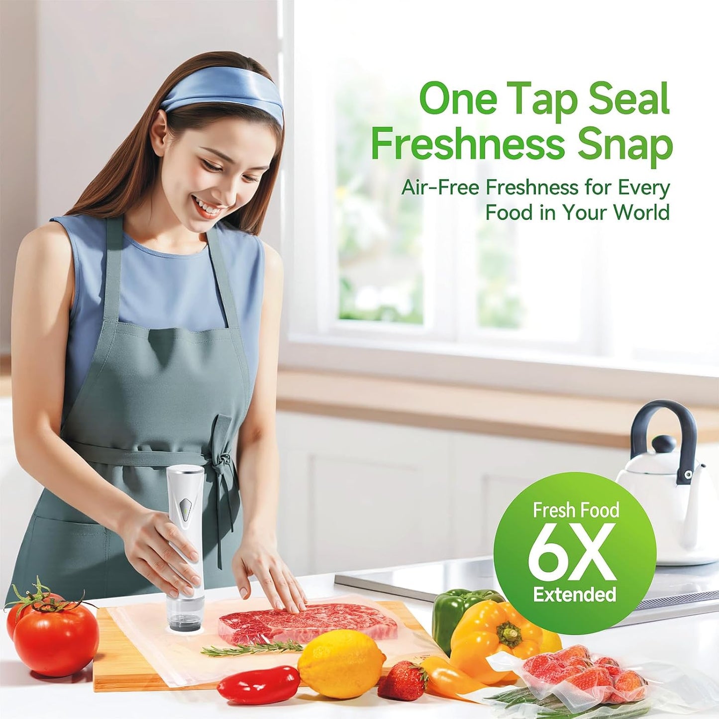Premium Handheld Vacuum Sealer by [Brand Name] - Powerful Food Sealer with 35 Reusable Sous Vide Bags | Keeps Food Fresh 6X Longer