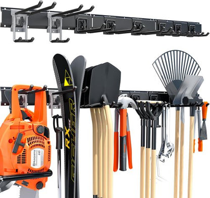 Garage Tool Organizer by [Brand Name] - 48” Heavy-Duty Metal Storage Rack | Adjustable Hooks for Rakes, Brooms & More