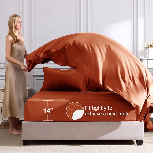 CozyLux Queen Comforter Set - Luxury Soft 7-Piece Bed in a Bag in Burnt Orange for All Seasons