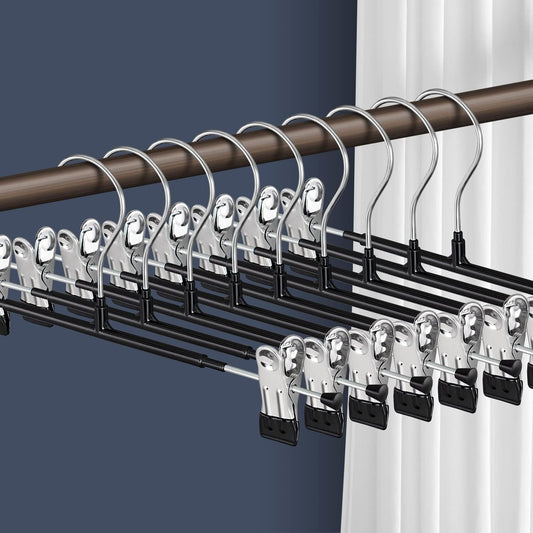 Skiennix Pants Hangers with Clips - Adjustable Heavy-Duty Non-Slip Skirt Hangers | 20-Pack, Black, 12-Inch