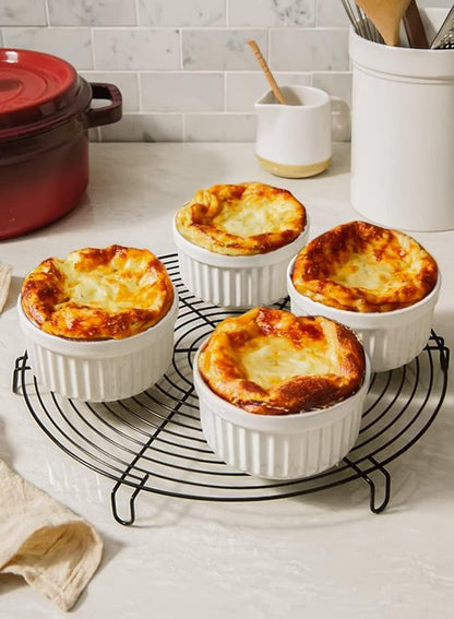 LE TAUCI Ramekins - 8 OZ Oven Safe Ceramic Custard Cups | Set of 6 White Souffle Dishes