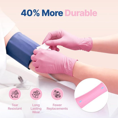 Schneider Nitrile Exam Gloves, 4-mil Medical Gloves Disposable Latex Free, Powder Free, Food Safe Glove for Cooking, Cleaning, Examination, Cherry Blossom, Large, 50-ct Box