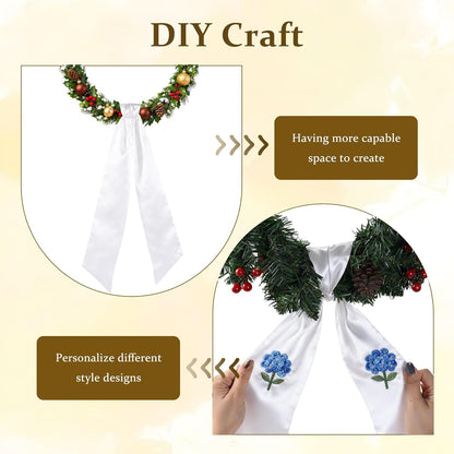 Regine Switzerland White Satin Blank Sash - Perfect for Wedding Embroidery & Holiday Decor | 2 Pieces