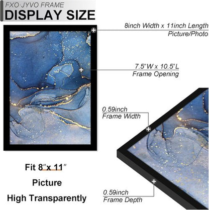 Fxojyvo 8x11 Picture Frame - Lightweight Black Frame for 8x11 Inch Photos | High Transparency Design