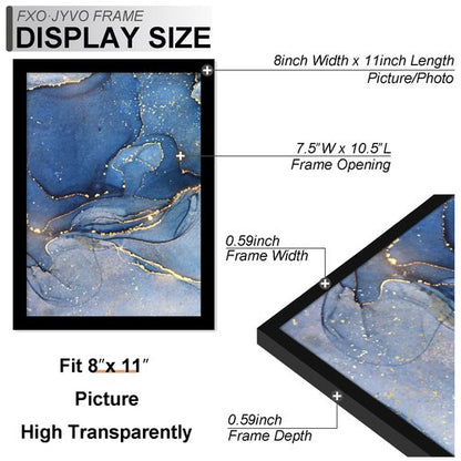 Fxojyvo 8x11 Picture Frame, Black Frame for 8 x 11 Inch Picture Poster Photo, Light Weight and High Transparent 8 by 11 Frame for Wall - 1 Pack/Black/8"x11"