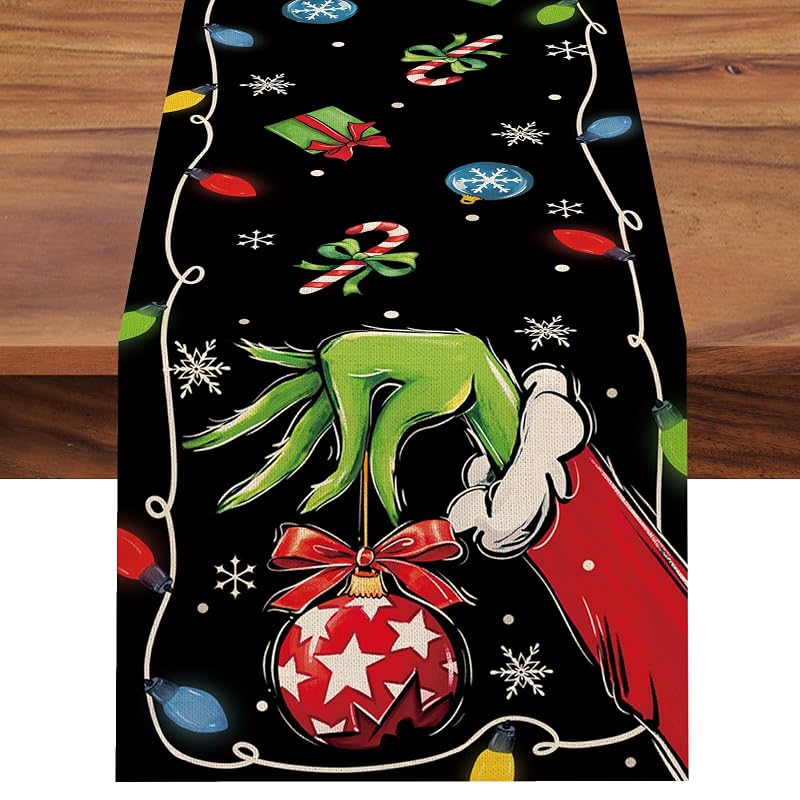 Christmas Table Runner - 13 x 72 in Rustic White & Red Holiday Decor