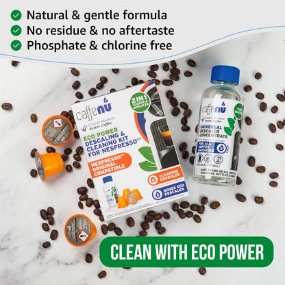 Nespresso Descaling Kit & Cleaning Pods - 2 Use Solution + 4 Cleaner Pods for Better Tasting Coffee