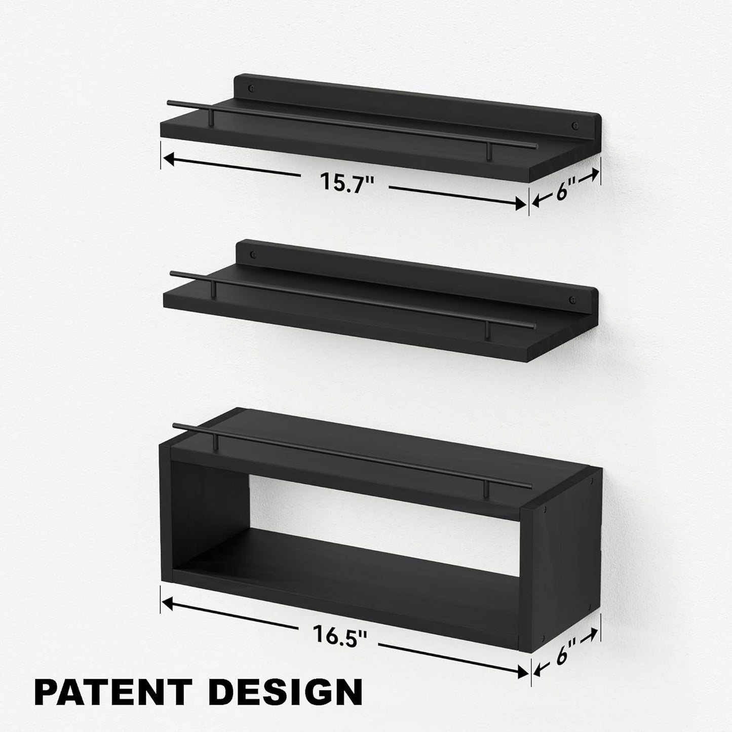 WOPITUES Floating Wall Shelves - Stylish Cube Shelf with Metal Rail for Bathroom Storage | Black