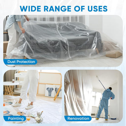 TICONN 12 x 9 Ft Waterproof Plastic Drop Cloth - Heavy-Duty Painters Sheeting for Floor & Furniture Protection (6PK, 1.2Mil)