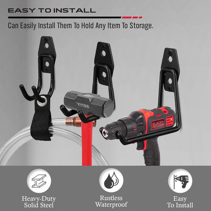 Regine Switzerland Heavy-Duty Garage Tool Storage Wall Hook Set - 15PCS Organizer for Garden Tools, Bikes & Ladders - Black