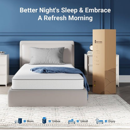 Avenco Twin Mattress 6 Inch in a Box, Medium Plush Twin Size Mattresses with Spring Smarts Coil Hybrid Colchones for Pressure Relief, CertiPUR-US Certified